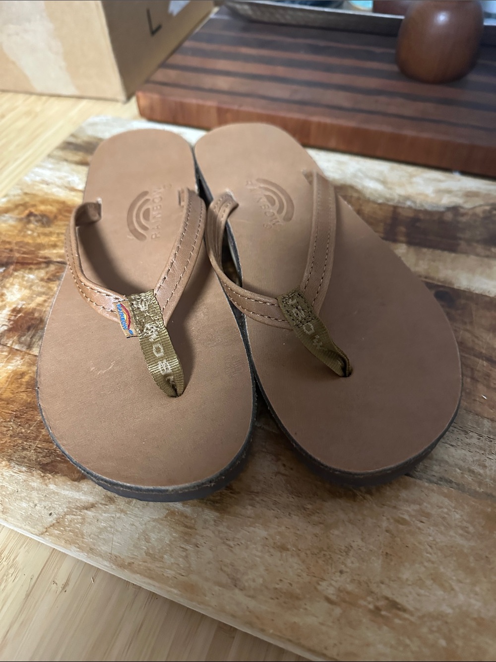 Women’s Rainbow Brown Leather Sandals - Comfortable Casual Summer Shoes